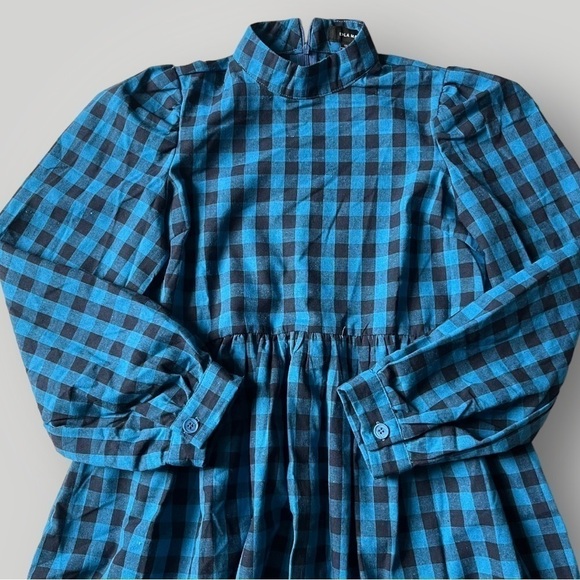 Lola May Blue Gingham Smock Midi Dress Puff Sleeve Cottagecore UK8 / US4 - Picture 6 of 14